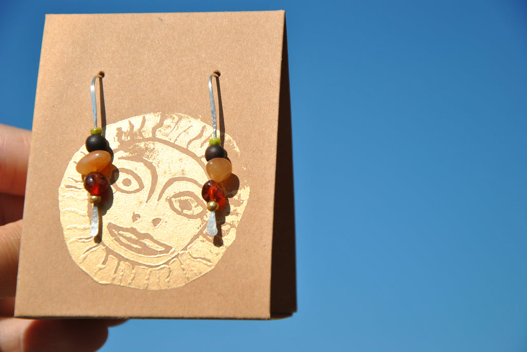 Beach bead earrings Garnet & Aventurine
