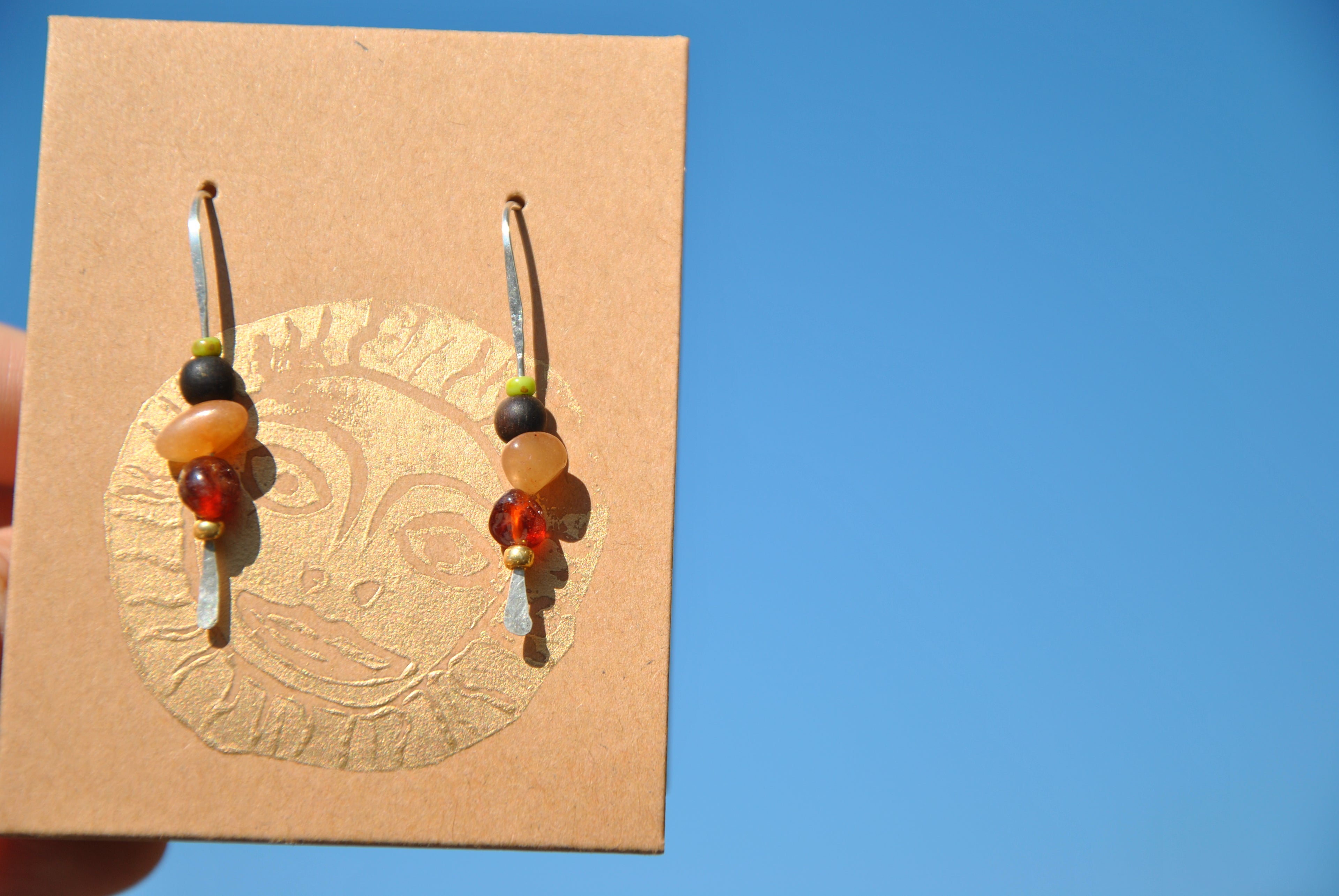 Beach bead earrings Garnet & Aventurine