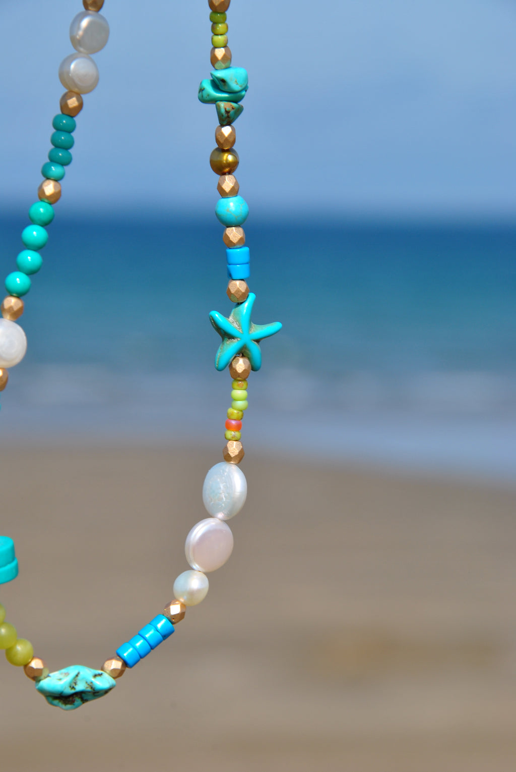 Beach Bead Necklace Turquoise Pearl Jade