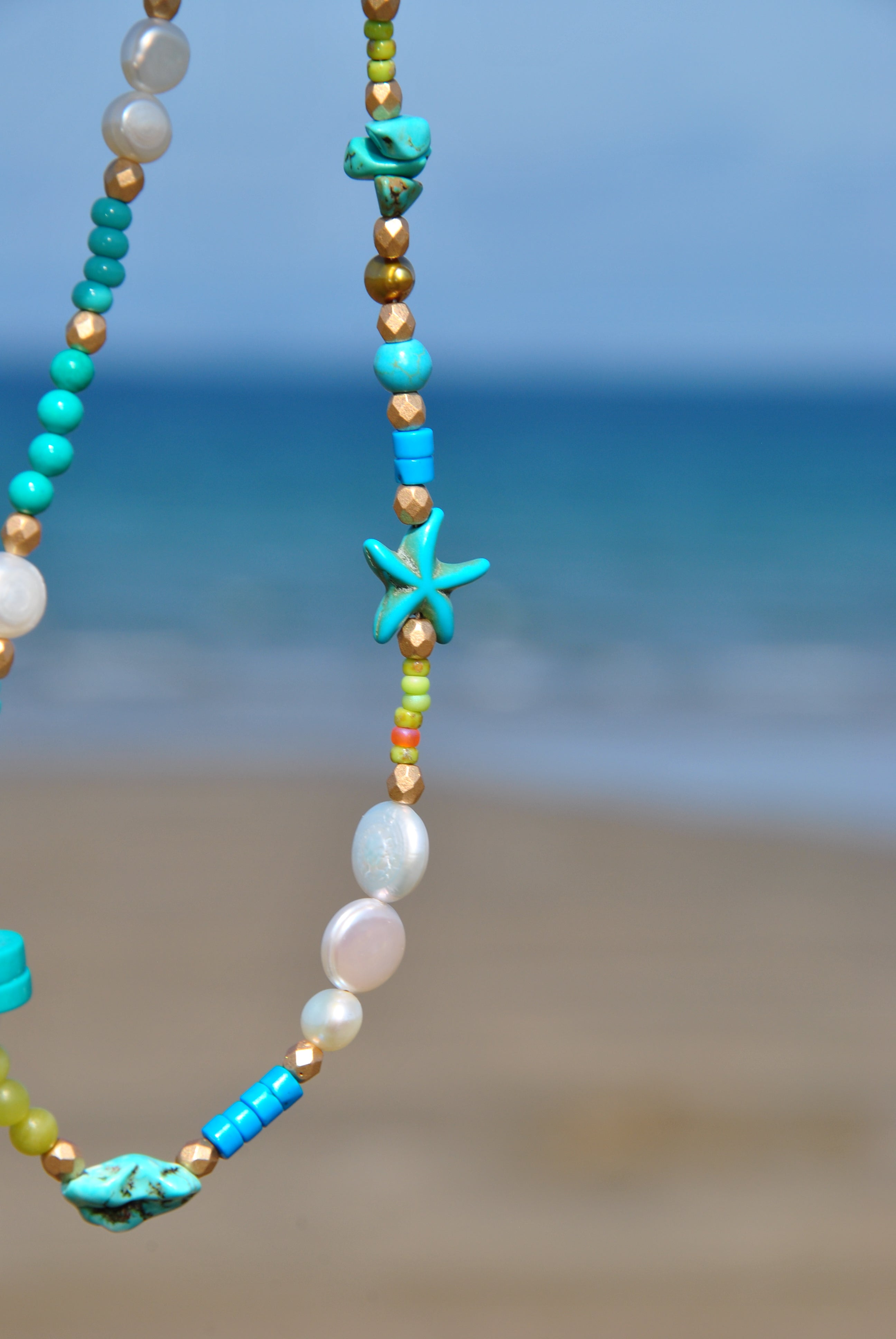 Beach Bead Necklace Turquoise Pearl Jade