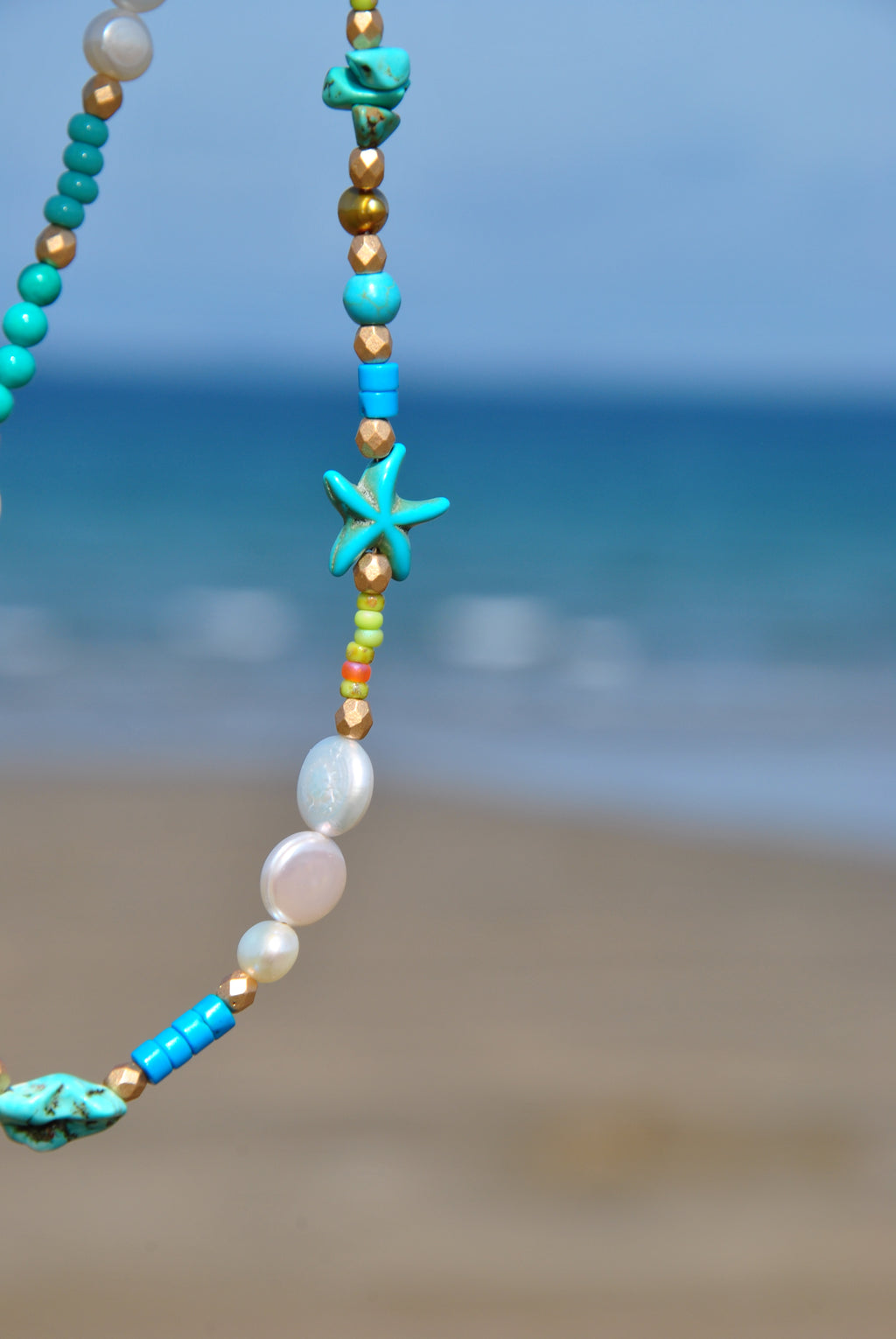 Beach Bead Necklace Turquoise Pearl Jade