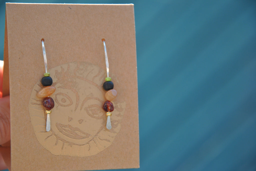 Beach bead earrings Garnet & Aventurine