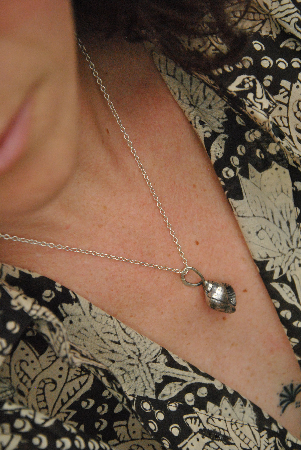Solid Sterling Silver sand cast shell Pendant